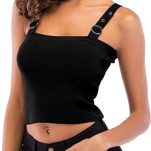 NWOT Black Ribbed Knit Crop with Buckle Straps